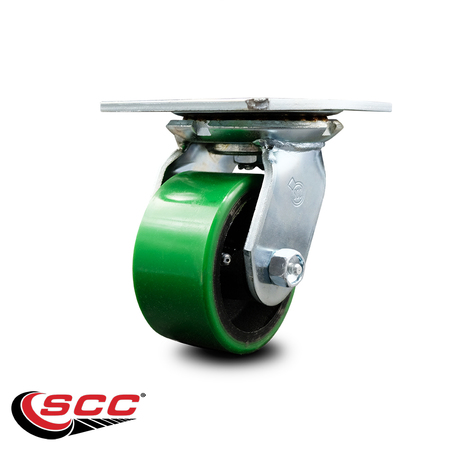 Service Caster 4 Inch Heavy Duty Green Poly on Cast Iron Swivel Caster with Roller Bearing SCC SCC-35S420-PUR-GB